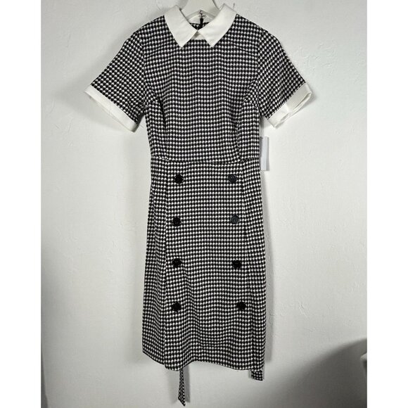 Shelby & Palmer Womens Black & Ivory Houndstooth Shift Dress Size 8P Stretch New - Picture 1 of 9